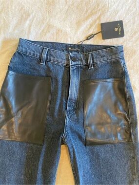 RARE Massimo Dutti "Danilka" Dark Wash Denim Pants - Leather Pockets NWT 4
